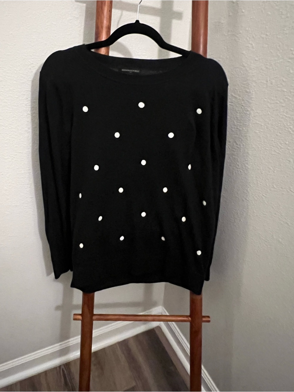 Banana Republic Black Crewneck Sweater with White Polka Dots